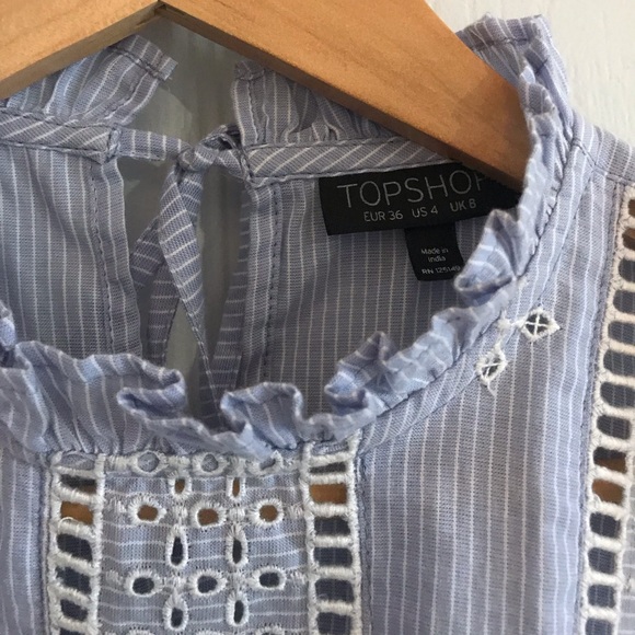 Topshop blue lace short sleeve blouse - Picture 2 of 4